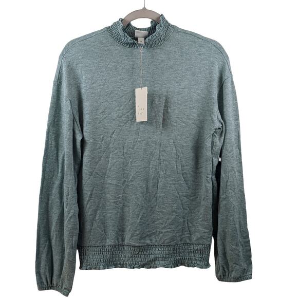 High Neck Smocked Sweater Knit A New Day Turquoise‎ Green XS Long Sleeve Career - Picture 1 of 7